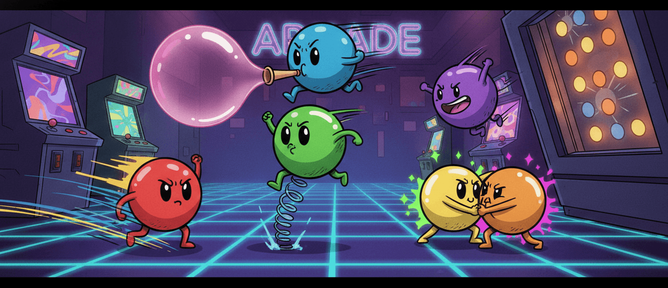 Gumball characters playing across the arcade games